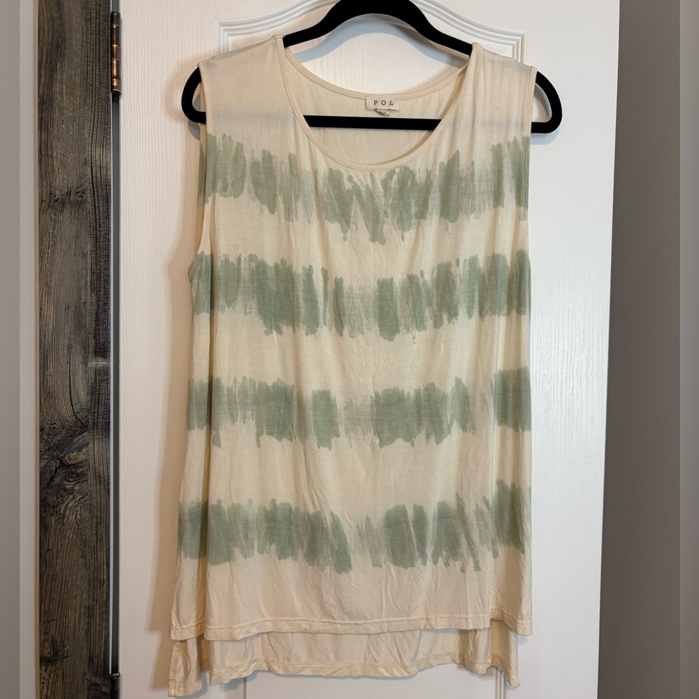 POL Sleeveless Cream Tank with Sage Green Stripe Print size small